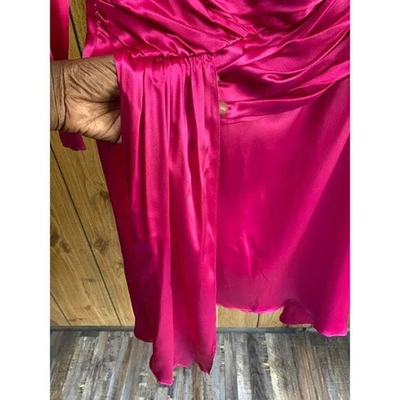 EACH X OTHER   Satin One-shoulder Asymmetric A-line Dress In Pink - Picture 8 of 8